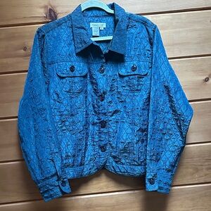 Coldwater Creek iridescent waffle unlined button blazer jacket blue green XL